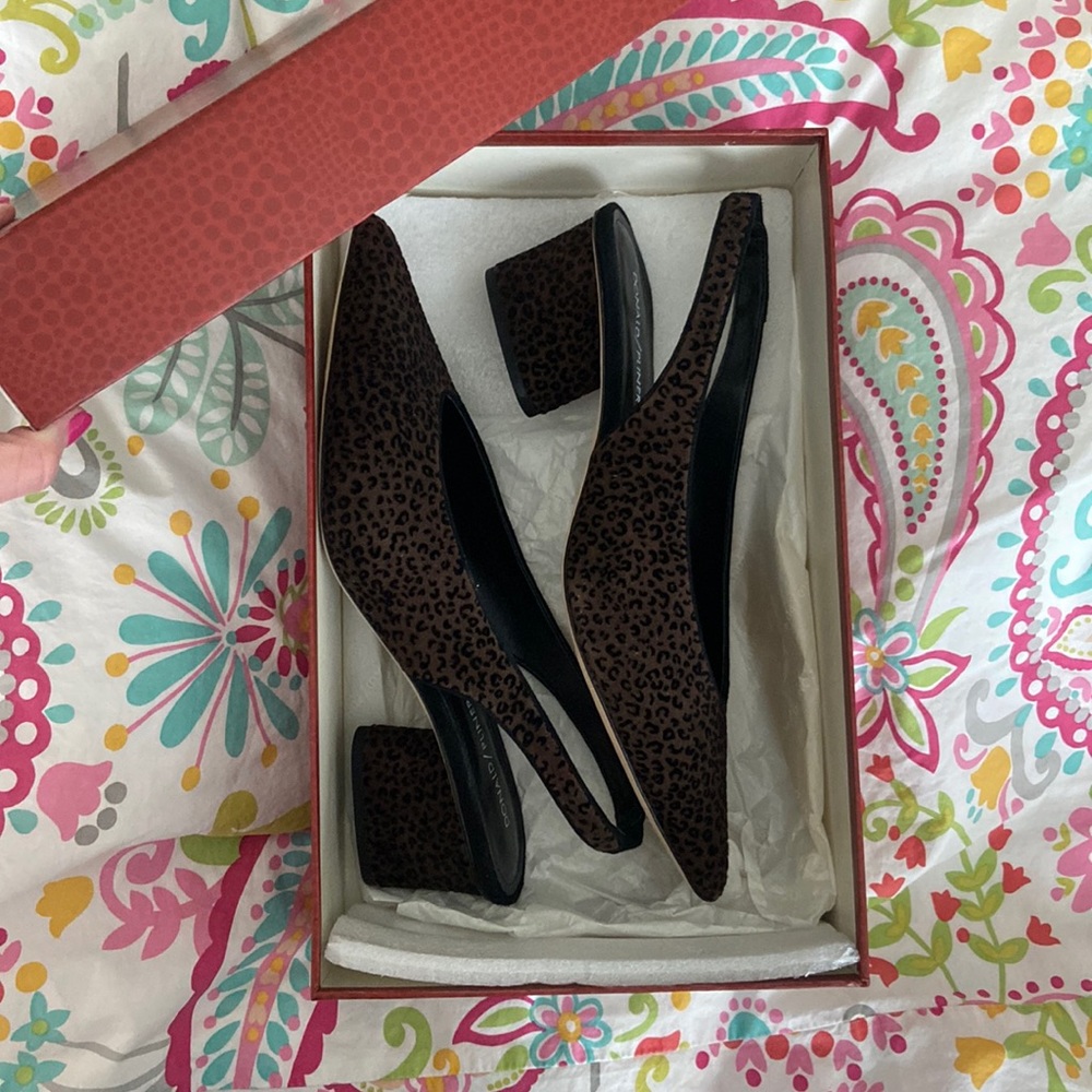 Donald Pliner Gema dark brown leopard print slingback heels